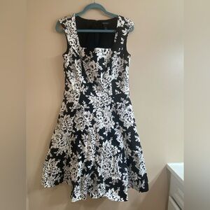 White House Black Market Black and White Floral Midi Dress